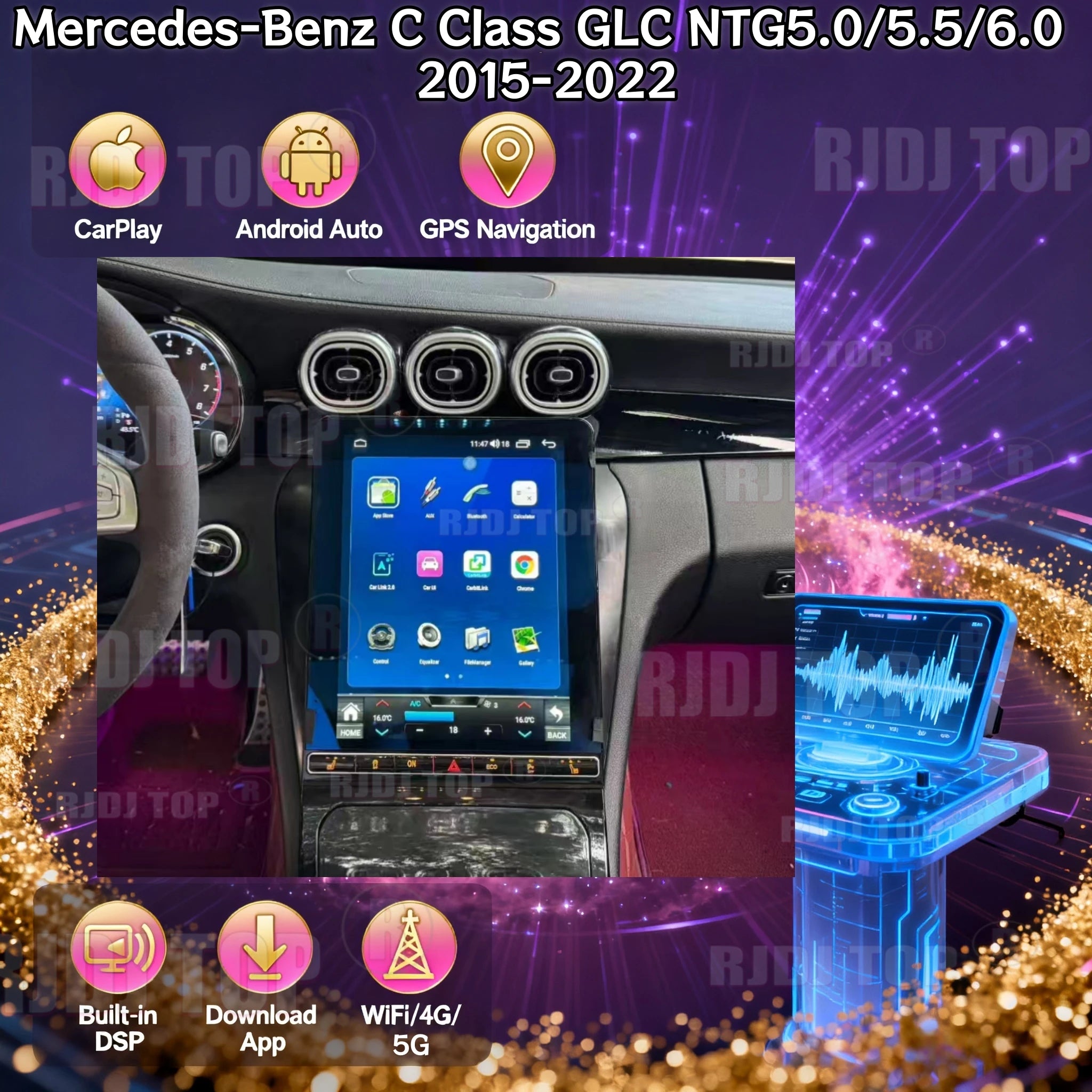 2025 Upgrade 12.1"Vertical Screen Android Auto Car Radio For Mercedes-Benz C Class GLC NTG5.0/5.5/6.0 2015-2022 Carplay GPS Navi