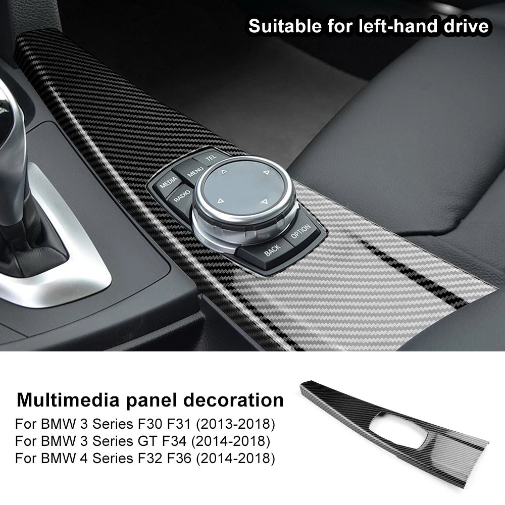 ABS Carbon Fiber Texture Sticker For BMW 3 4 Series 3GT F30 LHD Multimedia Panel Center Gear Shift Trim Car Interior Decoration