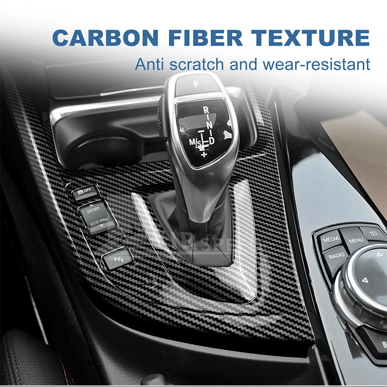 ABS Carbon Fiber Texture Sticker For BMW 3 4 Series 3GT F30 LHD Multimedia Panel Center Gear Shift Trim Car Interior Decoration