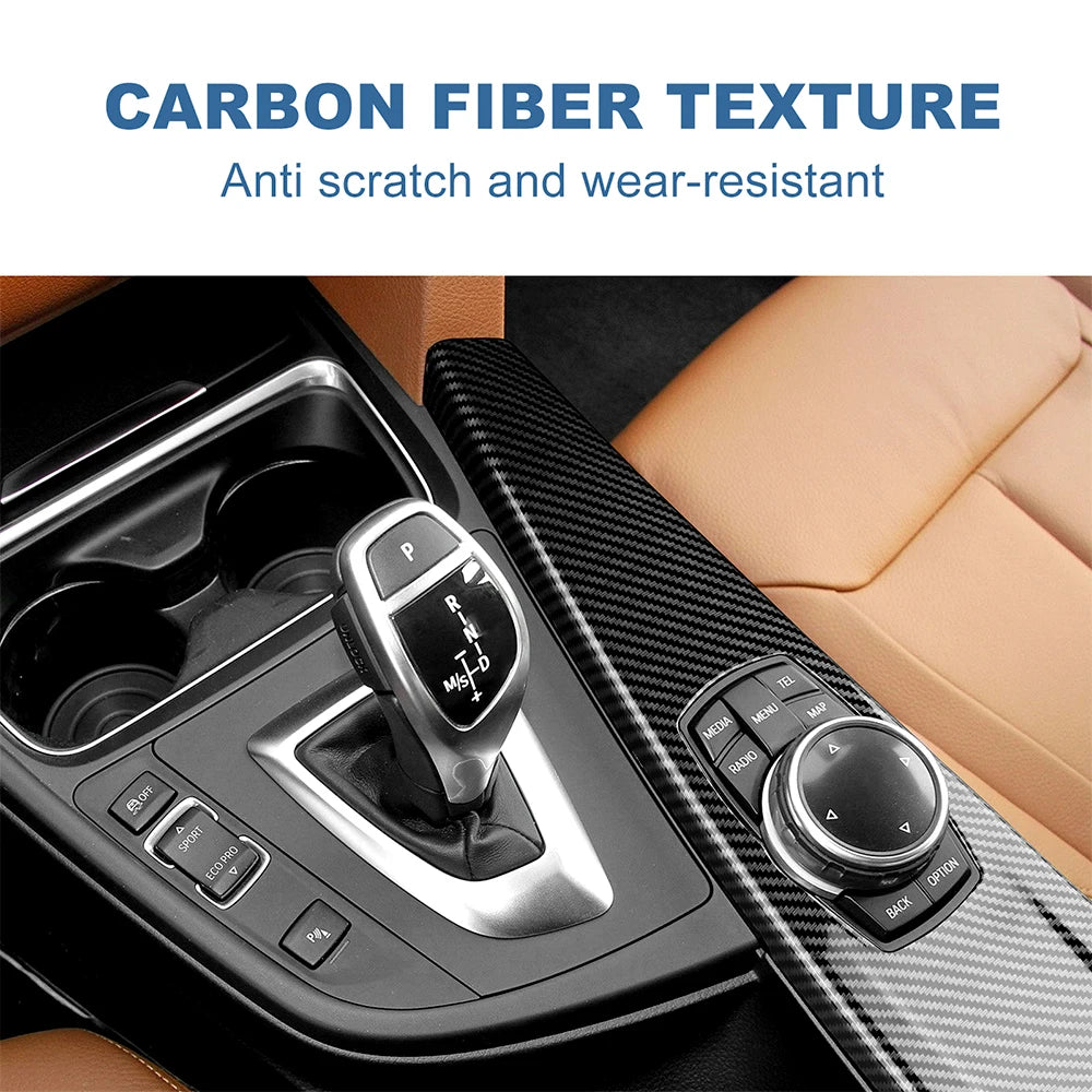 ABS Carbon Fiber Texture Sticker For BMW 3 4 Series 3GT F30 LHD Multimedia Panel Center Gear Shift Trim Car Interior Decoration