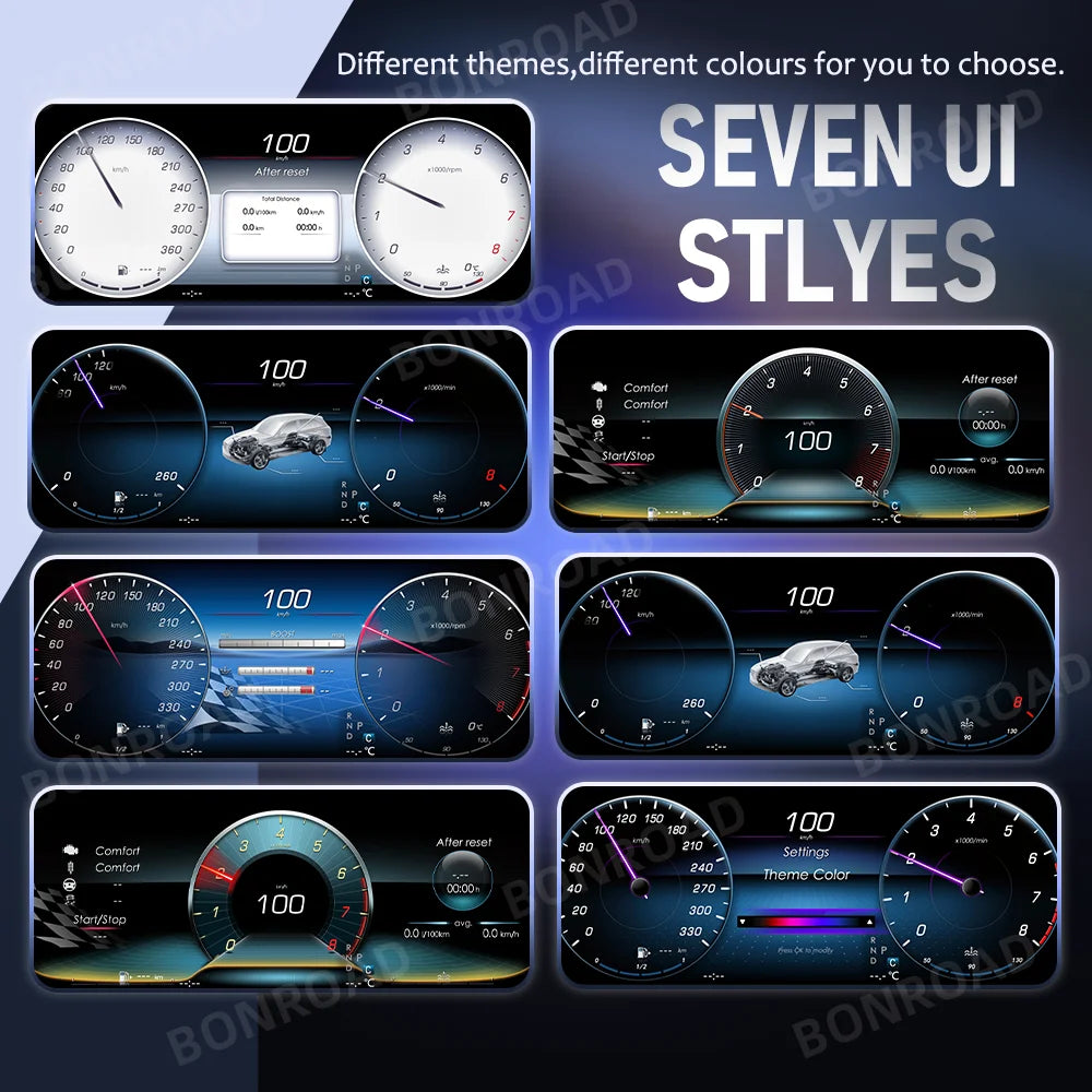 BONROAD 12.3‘’  LCD Digital Dashboard  Wireless CarPlay Android auto Panel Cluster For Mercedes Benz C CLASS GLC W205 Speedometer Virtuele Cockpit Voor