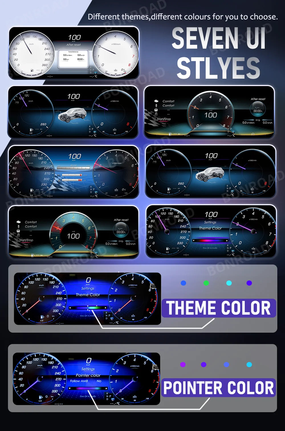 BONROAD 12.3‘’  LCD Digital Dashboard  Wireless CarPlay Android auto Panel Cluster For Mercedes Benz C CLASS GLC W205 Speedometer Virtuele Cockpit Voor