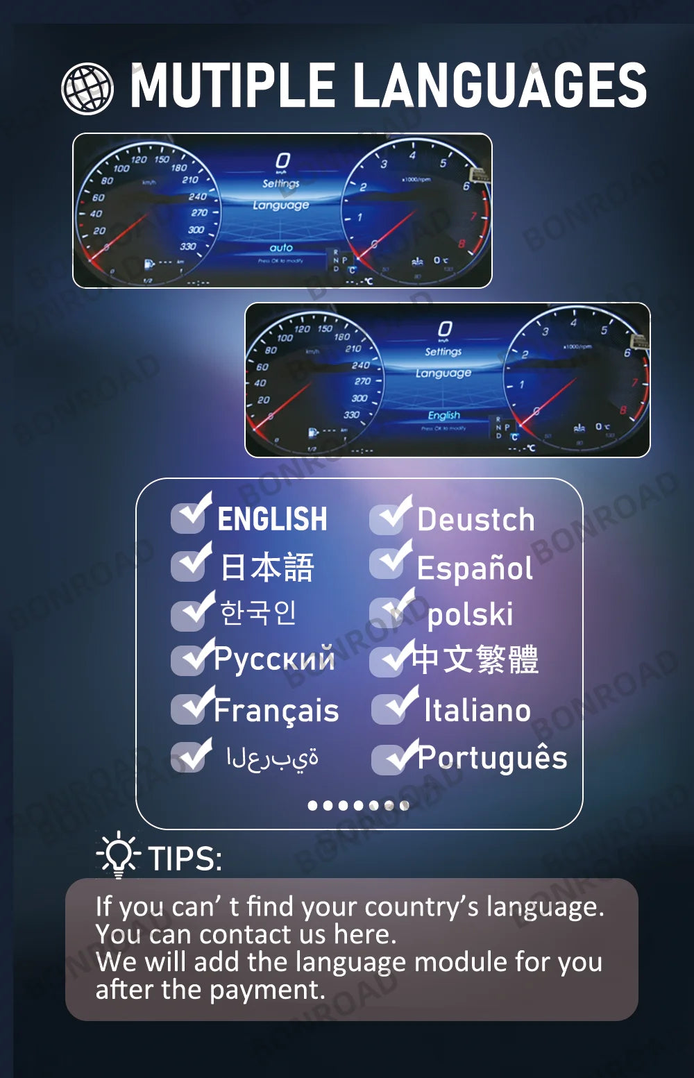 BONROAD 12.3‘’  LCD Digital Dashboard  Wireless CarPlay Android auto Panel Cluster For Mercedes Benz C CLASS GLC W205 Speedometer Virtuele Cockpit Voor