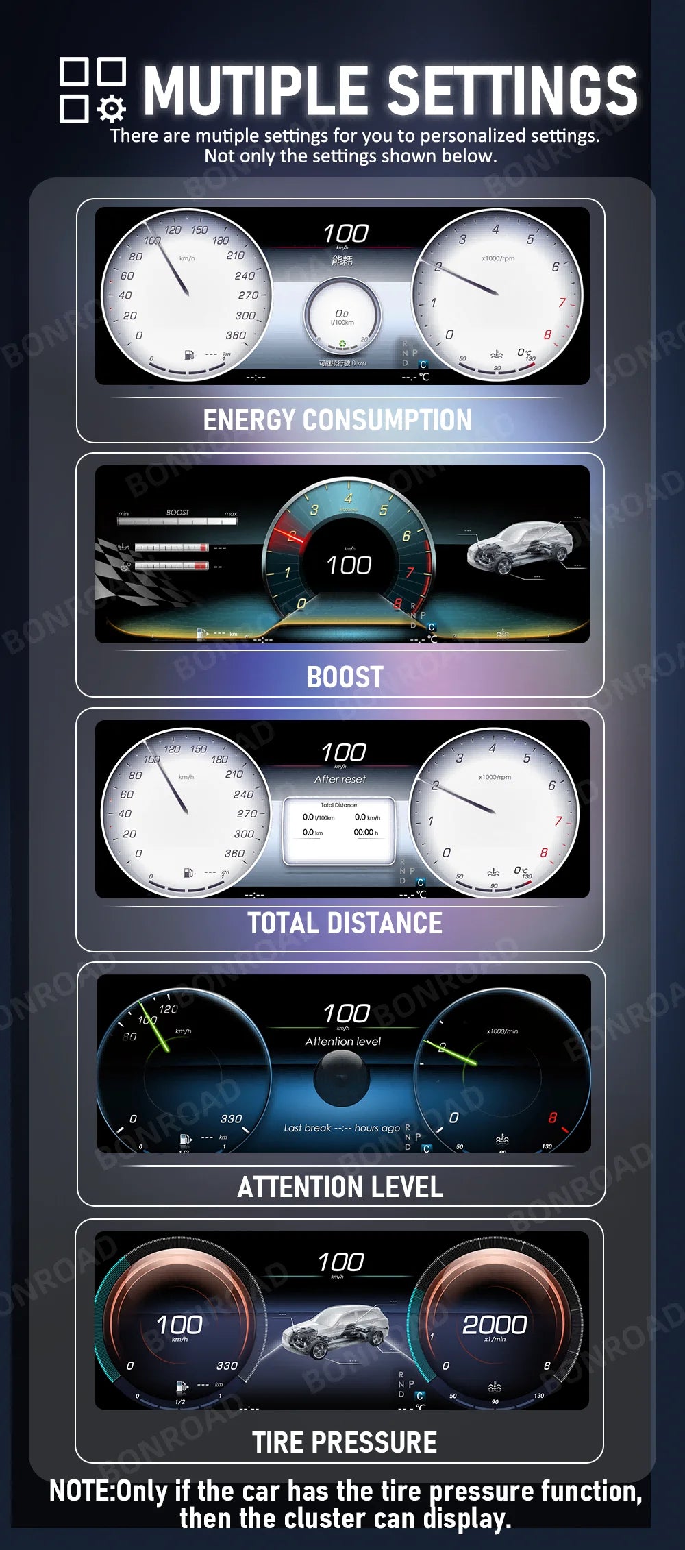BONROAD 12.3‘’  LCD Digital Dashboard  Wireless CarPlay Android auto Panel Cluster For Mercedes Benz C CLASS GLC W205 Speedometer Virtuele Cockpit Voor