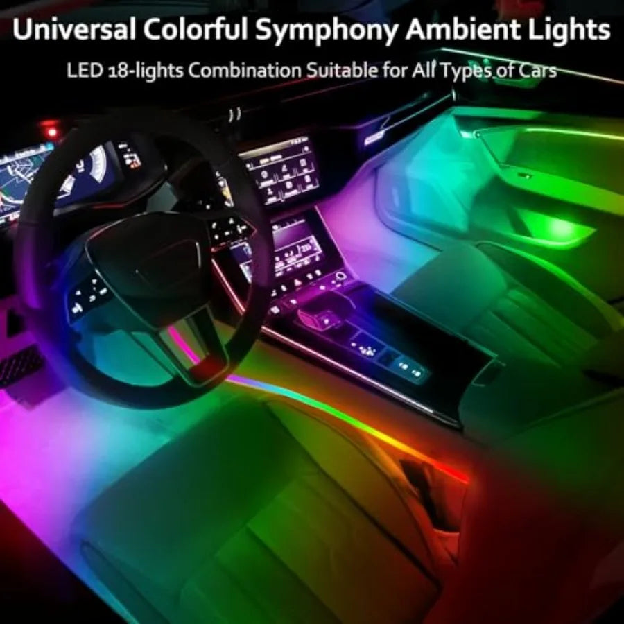 Acrylic Interior Car LED Strip Light with APP 18-in-1 128 Colorful 6 Pieces Fiber Optic Car Decoration Atmosphere Light Kits Du