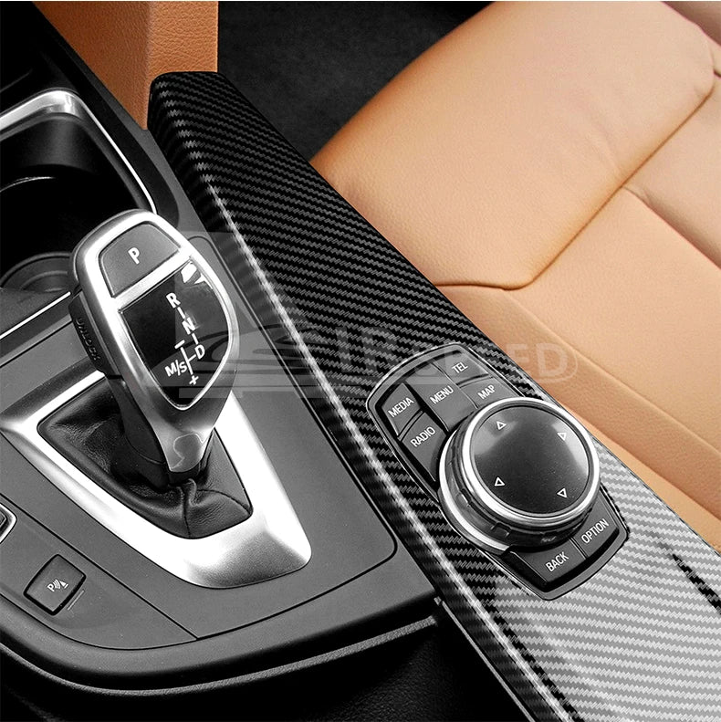 ABS Carbon Fiber Texture Sticker For BMW 3 4 Series 3GT F30 LHD Multimedia Panel Center Gear Shift Trim Car Interior Decoration