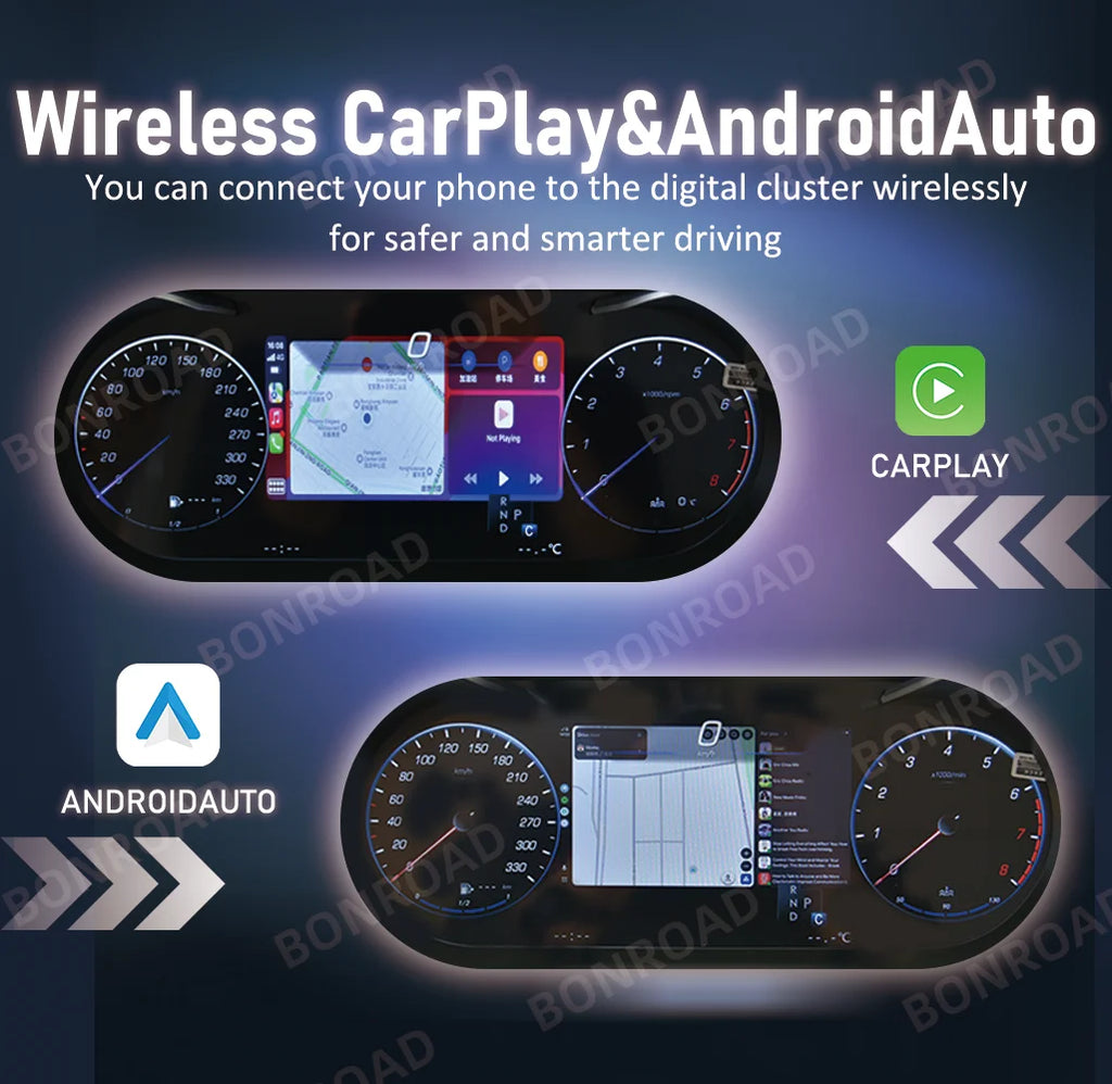 BONROAD 12.3‘’  LCD Digital Dashboard  Wireless CarPlay Android auto Panel Cluster For Mercedes Benz C CLASS GLC W205 Speedometer Virtuele Cockpit Voor