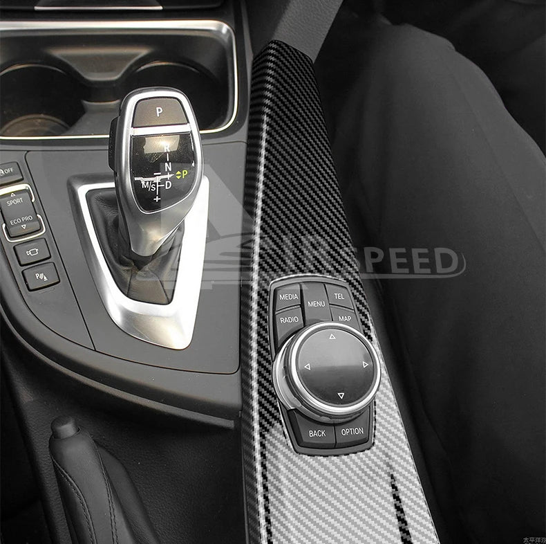 ABS Carbon Fiber Texture Sticker For BMW 3 4 Series 3GT F30 LHD Multimedia Panel Center Gear Shift Trim Car Interior Decoration