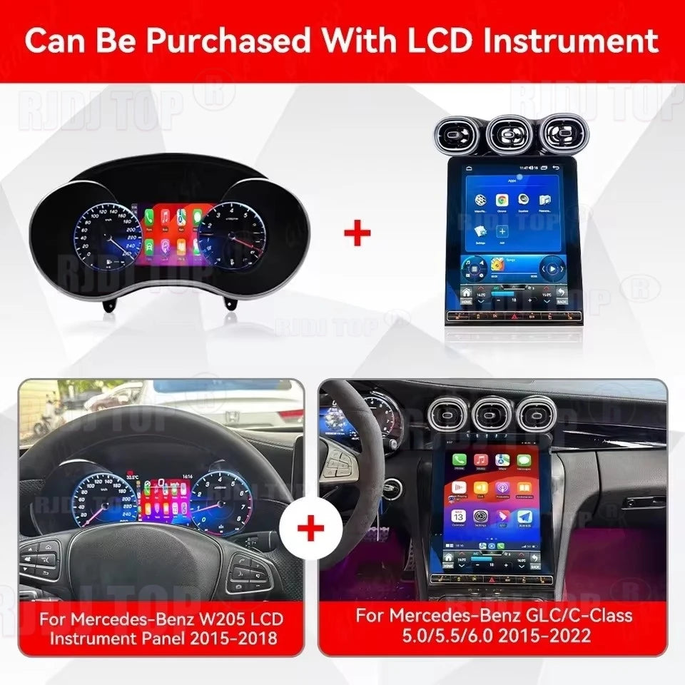 2025 Upgrade 12.1"Vertical Screen Android Auto Car Radio For Mercedes-Benz C Class GLC NTG5.0/5.5/6.0 2015-2022 Carplay GPS Navi