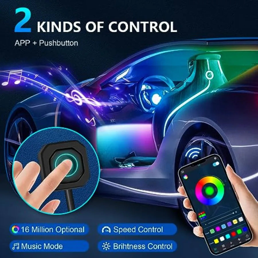 Acrylic Interior Car in 1 LED Strip with APP Control and 213 Color Modes Decorative Car Ambient Lighting Kits