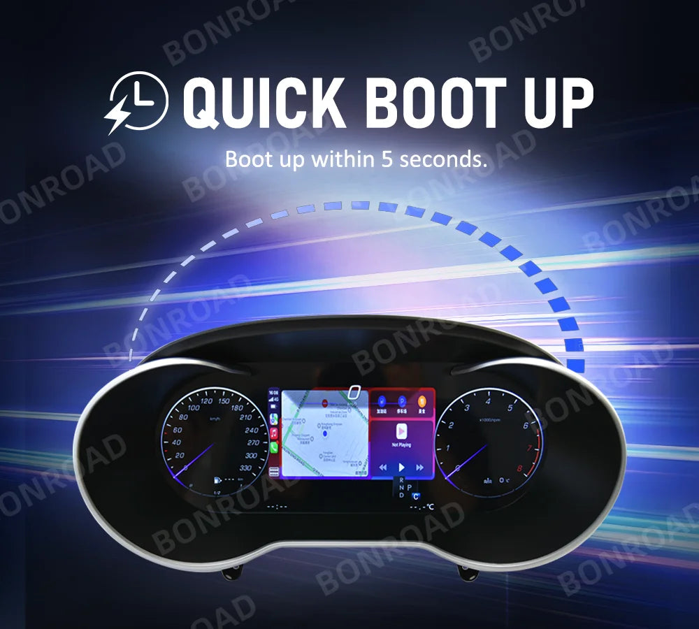 BONROAD 12.3‘’  LCD Digital Dashboard  Wireless CarPlay Android auto Panel Cluster For Mercedes Benz C CLASS GLC W205 Speedometer Virtuele Cockpit Voor