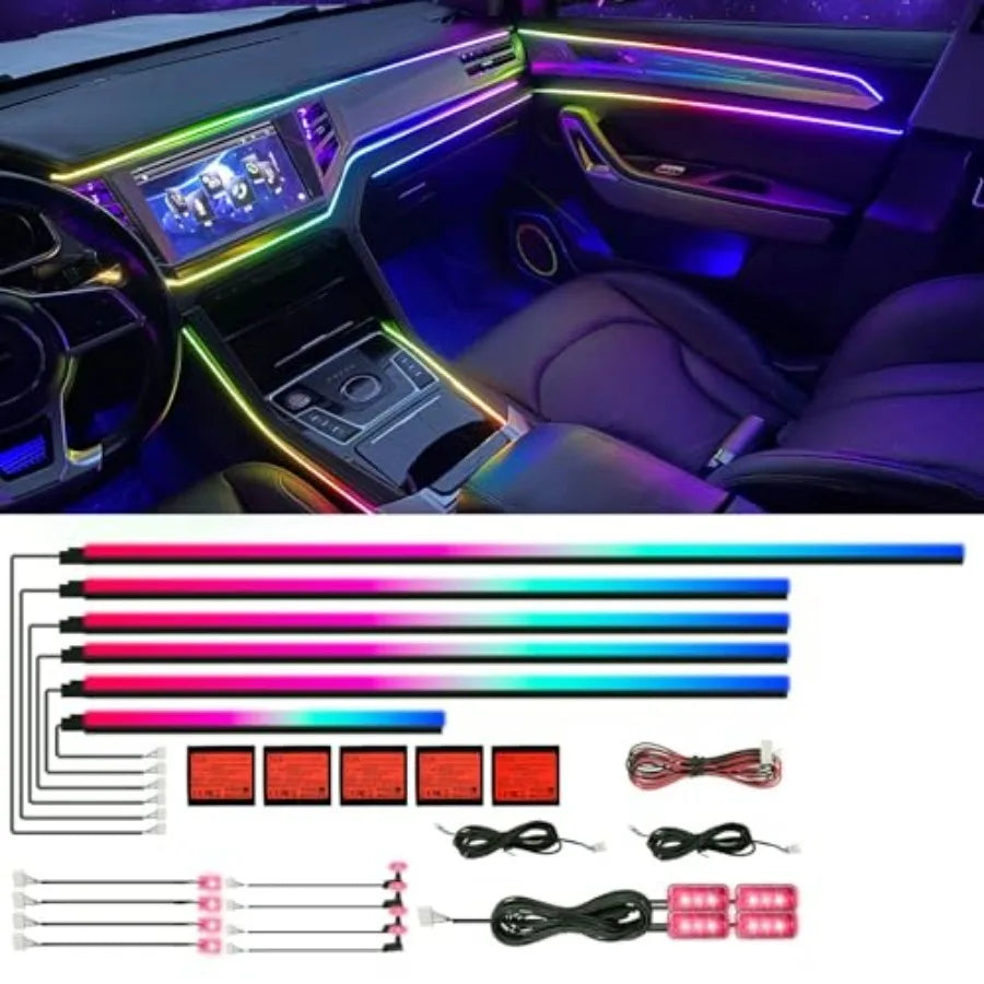 Acrylic Interior Car LED Strip Light with APP 18-in-1 128 Colorful 6 Pieces Fiber Optic Car Decoration Atmosphere Light Kits Du