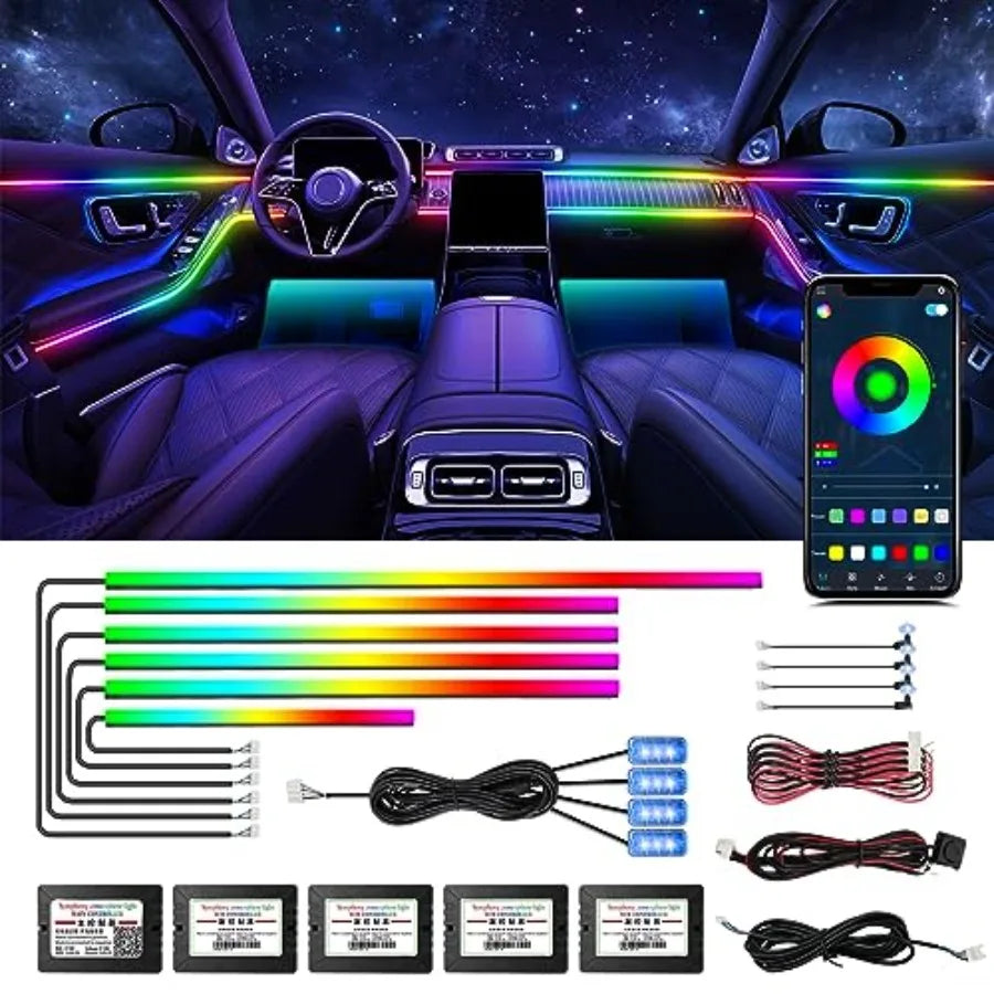Acrylic Interior Car in 1 LED Strip with APP Control and 213 Color Modes Decorative Car Ambient Lighting Kits
