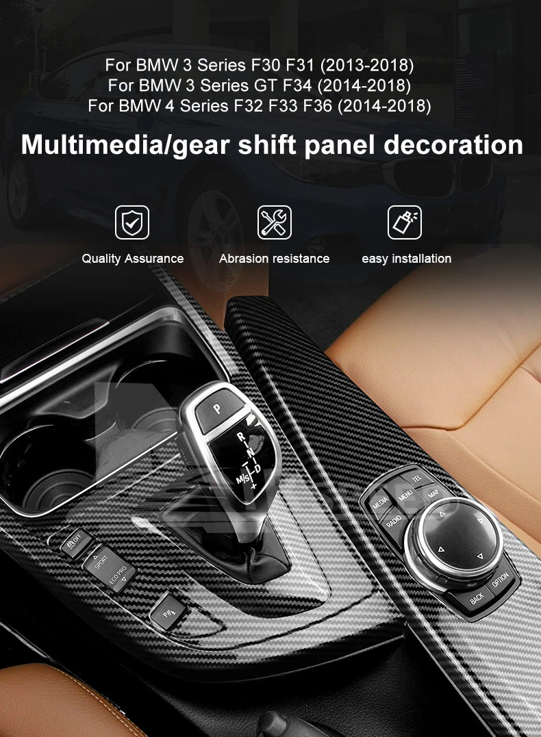 ABS Carbon Fiber Texture Sticker For BMW 3 4 Series 3GT F30 LHD Multimedia Panel Center Gear Shift Trim Car Interior Decoration