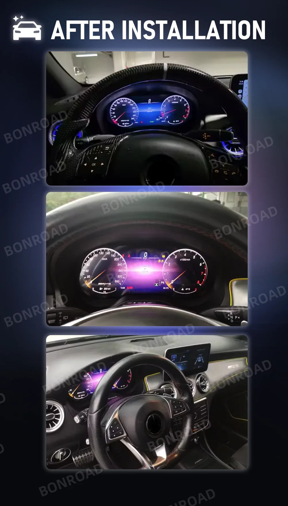 BONROAD 12.3‘’  LCD Digital Dashboard  Wireless CarPlay Android auto Panel Cluster For Mercedes Benz C CLASS GLC W205 Speedometer Virtuele Cockpit Voor