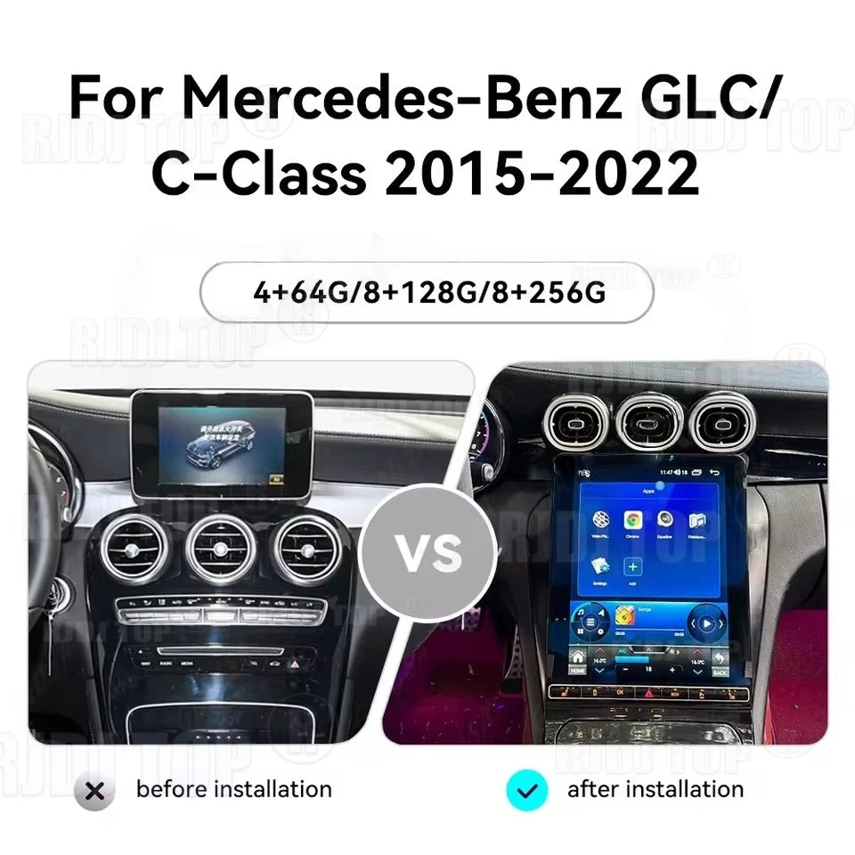 2025 Upgrade 12.1"Vertical Screen Android Auto Car Radio For Mercedes-Benz C Class GLC NTG5.0/5.5/6.0 2015-2022 Carplay GPS Navi
