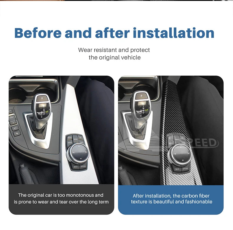 ABS Carbon Fiber Texture Sticker For BMW 3 4 Series 3GT F30 LHD Multimedia Panel Center Gear Shift Trim Car Interior Decoration