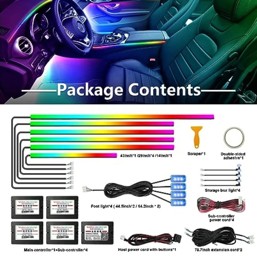 Acrylic Interior Car in 1 LED Strip with APP Control and 213 Color Modes Decorative Car Ambient Lighting Kits
