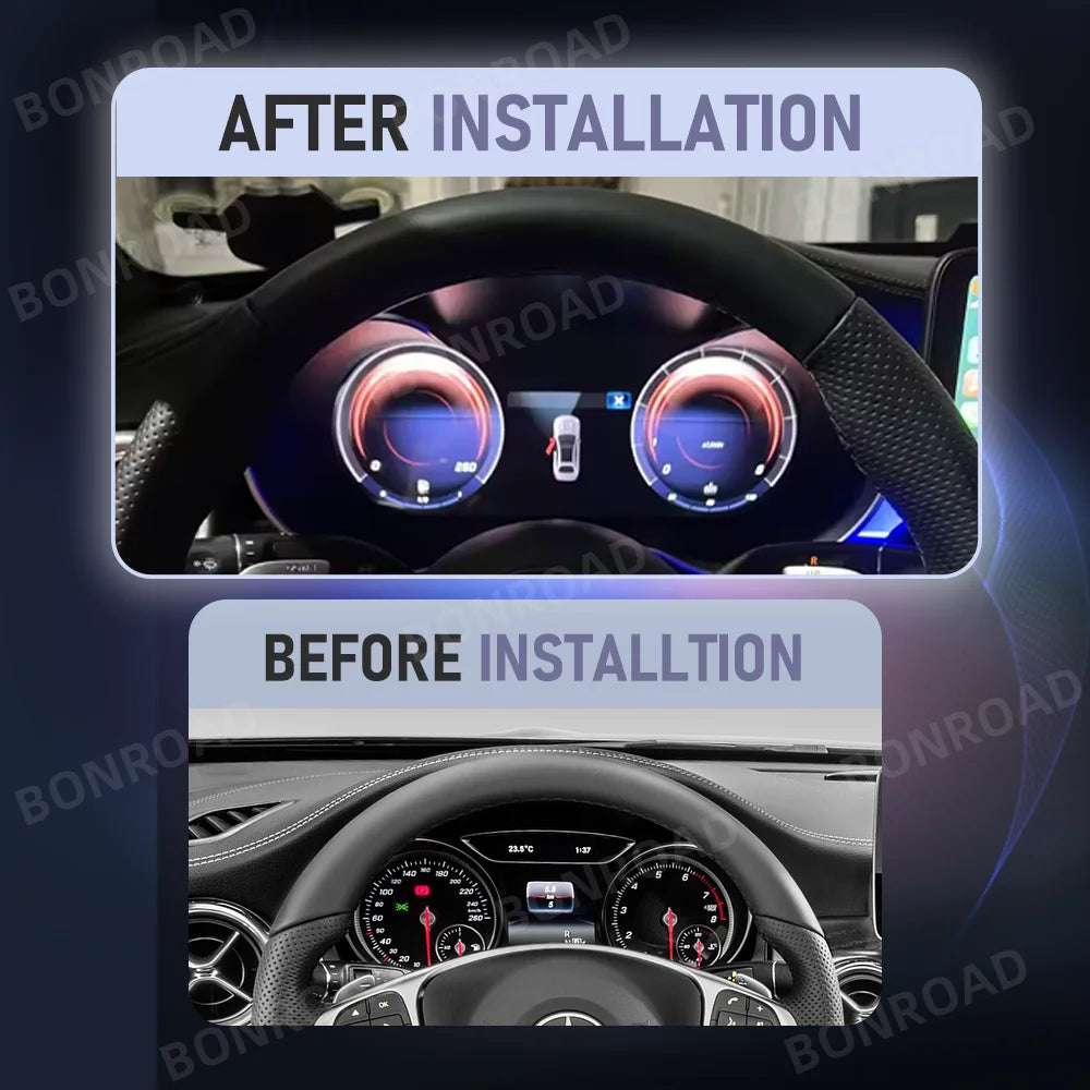 BONROAD 12.3‘’  LCD Digital Dashboard  Wireless CarPlay Android auto Panel Cluster For Mercedes Benz C CLASS GLC W205 Speedometer Virtuele Cockpit Voor
