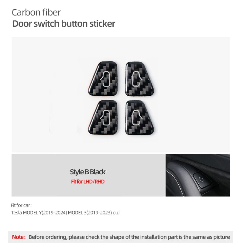 For Tesla Model Y 2019-2025 Juniper Model 3 Highland 2024 Carbon Fiber Car Interior Door Switch Button Trim Stickers Accessories